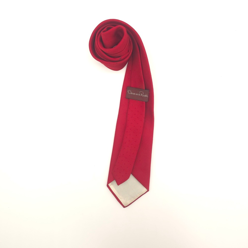 Oscar de la Renta Necktie Silk Red Geometric Pin Dot Classic 57x3.25 - Picture 5 of 6